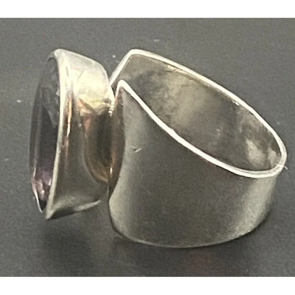 Amethyst 925 Silver Ring Bold Asymmetrical Oval Gem Quality  Sz 8.5 9.7 g Unisex - Picture 2 of 15
